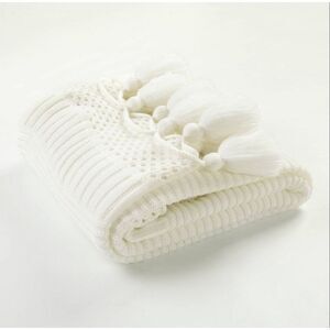 50"x60" Boho Knitted Tassel Throw Blanket Ivory - Lush Décor